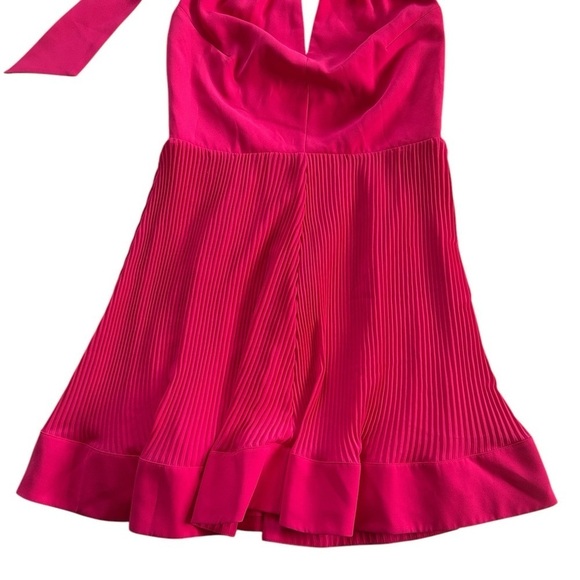 Milly X REVOLVE Libby Pleaded Pink cut out halter neck, sleeveless mini dress 6 - Picture 6 of 16